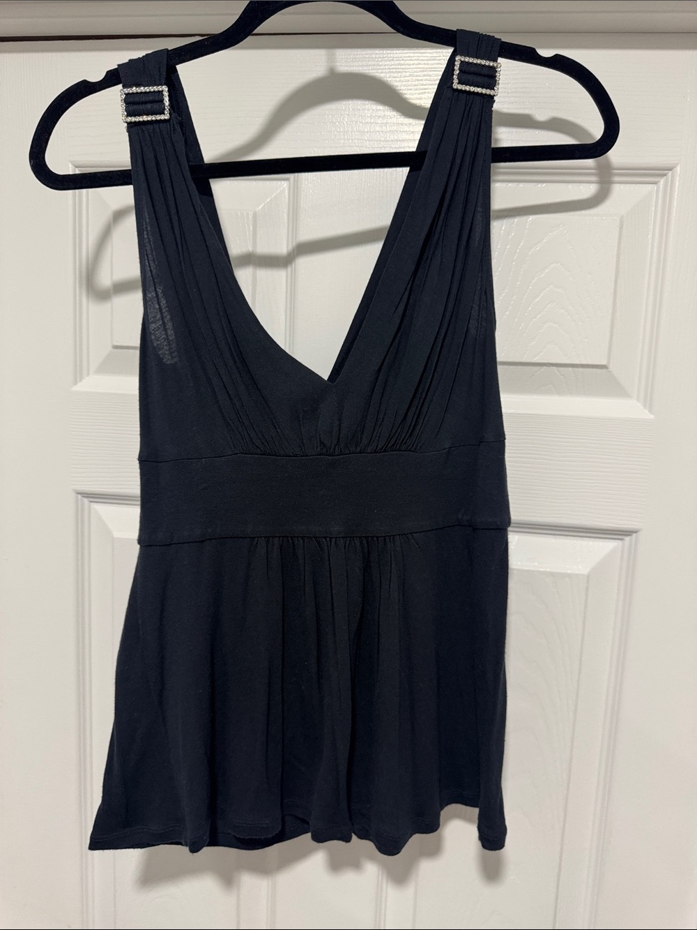 Express Black V-Neck Sleeveless Tank with Rhinestone Buckle Straps